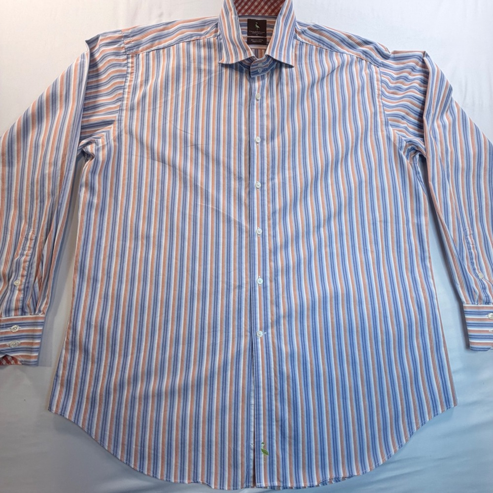 TailorByrd Shirt Mens XL Blue Orange Stripe Button Up Dress Cotton Casual